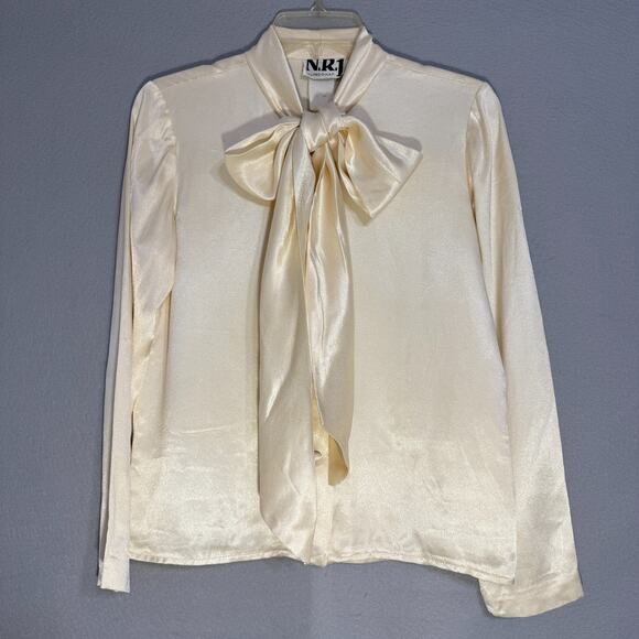 Vintage N.R.1 By Ned Gould Women's Satin Top Size 10 Tie Neck Academia Preppy - Picture 1 of 5